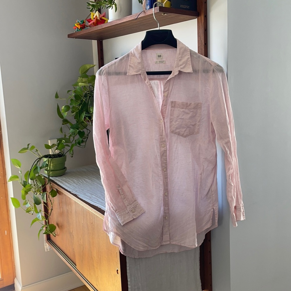 Gap 100% Linen Boyfriend Shirt, Pink
